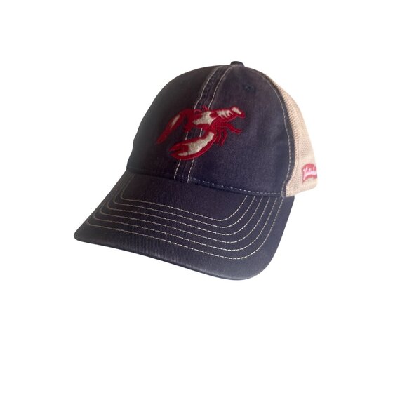 Lobster Embroidered Navy Blue & Beige Mesh Trucker Hat Adjustable - Picture 1 of 5